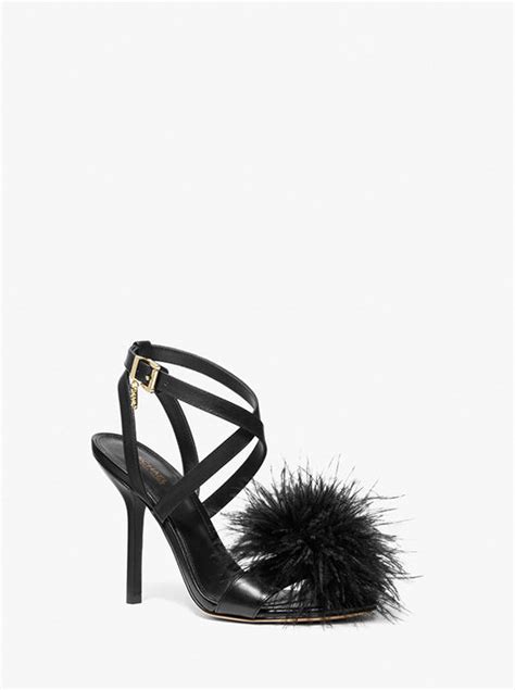 michael michael kors whitby feather trim leather sandal|Michael Kors Women's Whitby Feather Trim High Heel Sandals .